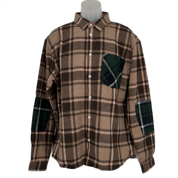 Boohoo Man Oversized Patchwork Check Shirt in Brown Size L - Picture 1 of 7